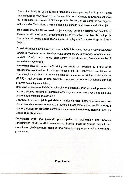 Déclaration de l'ANSAL-BF sur les moustiques GM et Target Malaria