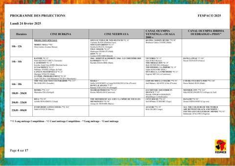 FESPACO 2025 : VOICI LE PROGRAMME GÉNÉRALE DE PROECTION DES FILMS