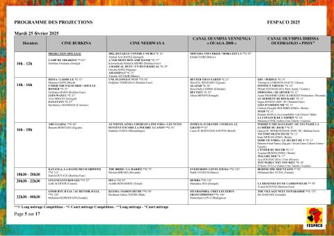 FESPACO 2025 : VOICI LE PROGRAMME GÉNÉRALE DE PROECTION DES FILMS