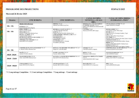 FESPACO 2025 : VOICI LE PROGRAMME GÉNÉRALE DE PROECTION DES FILMS