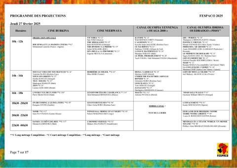 FESPACO 2025 : VOICI LE PROGRAMME GÉNÉRALE DE PROECTION DES FILMS