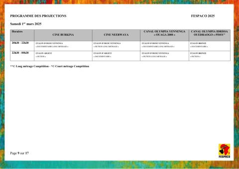 FESPACO 2025 : VOICI LE PROGRAMME GÉNÉRALE DE PROECTION DES FILMS